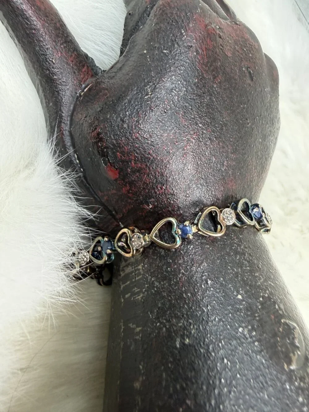 Ross Simons Blue Sapphire Sterling Silver Heart Link Bracelet Gold Vermeil